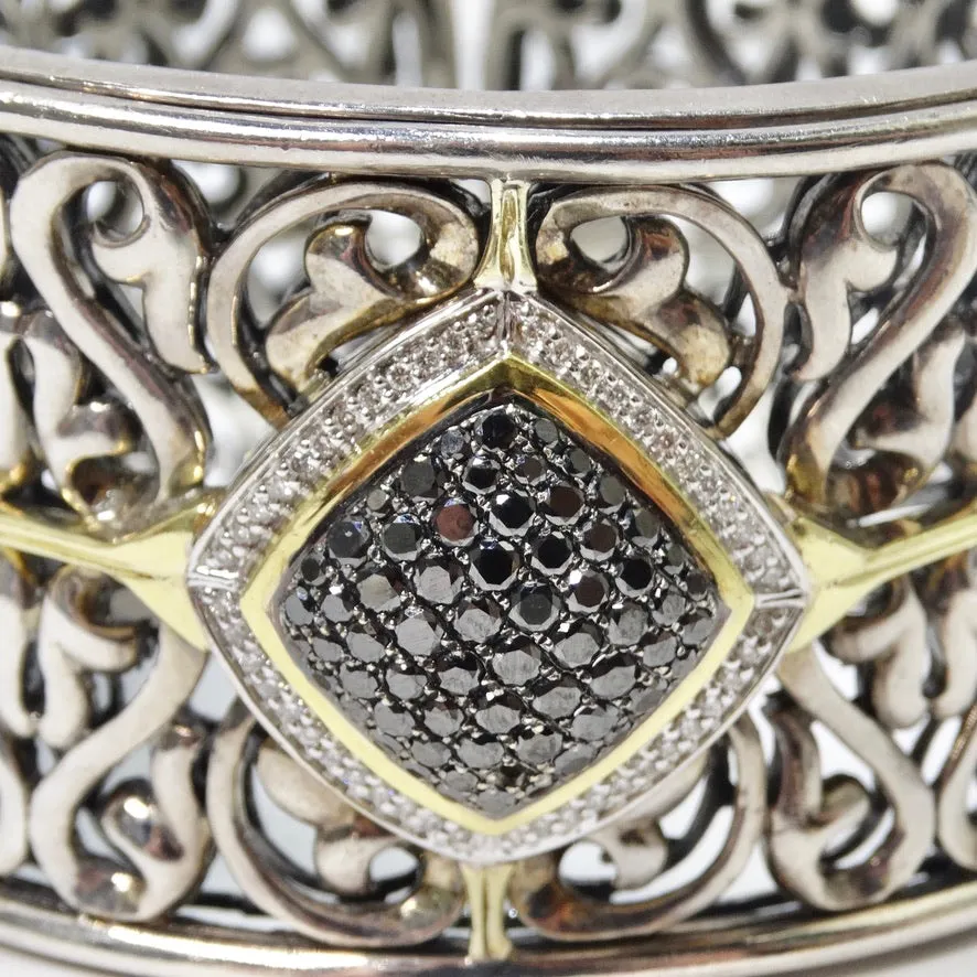 Charles Krypell Sterling Silver, Gold and Black and White Diamond Cuff Bracelet