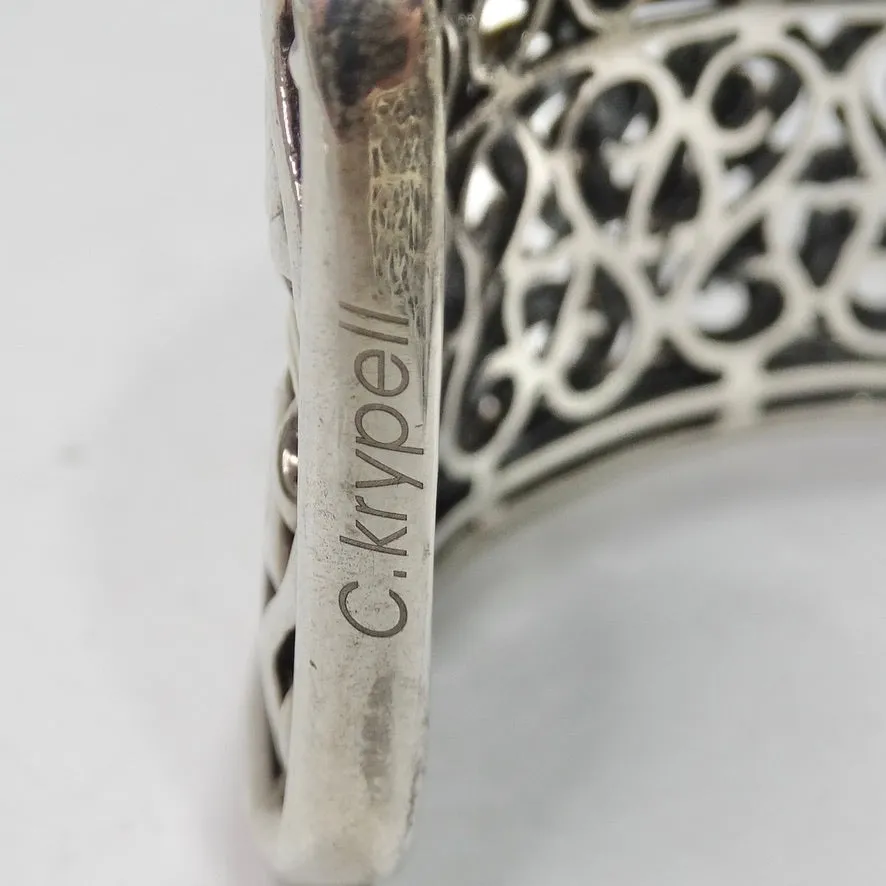 Charles Krypell Sterling Silver, Gold and Black and White Diamond Cuff Bracelet