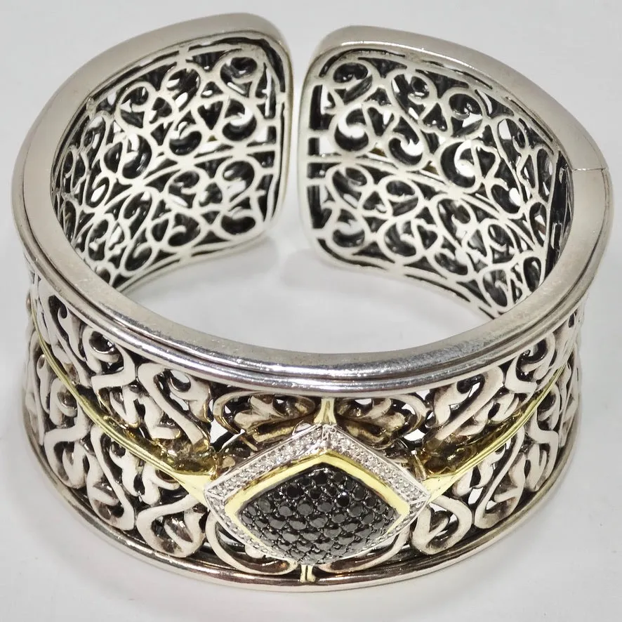 Charles Krypell Sterling Silver, Gold and Black and White Diamond Cuff Bracelet