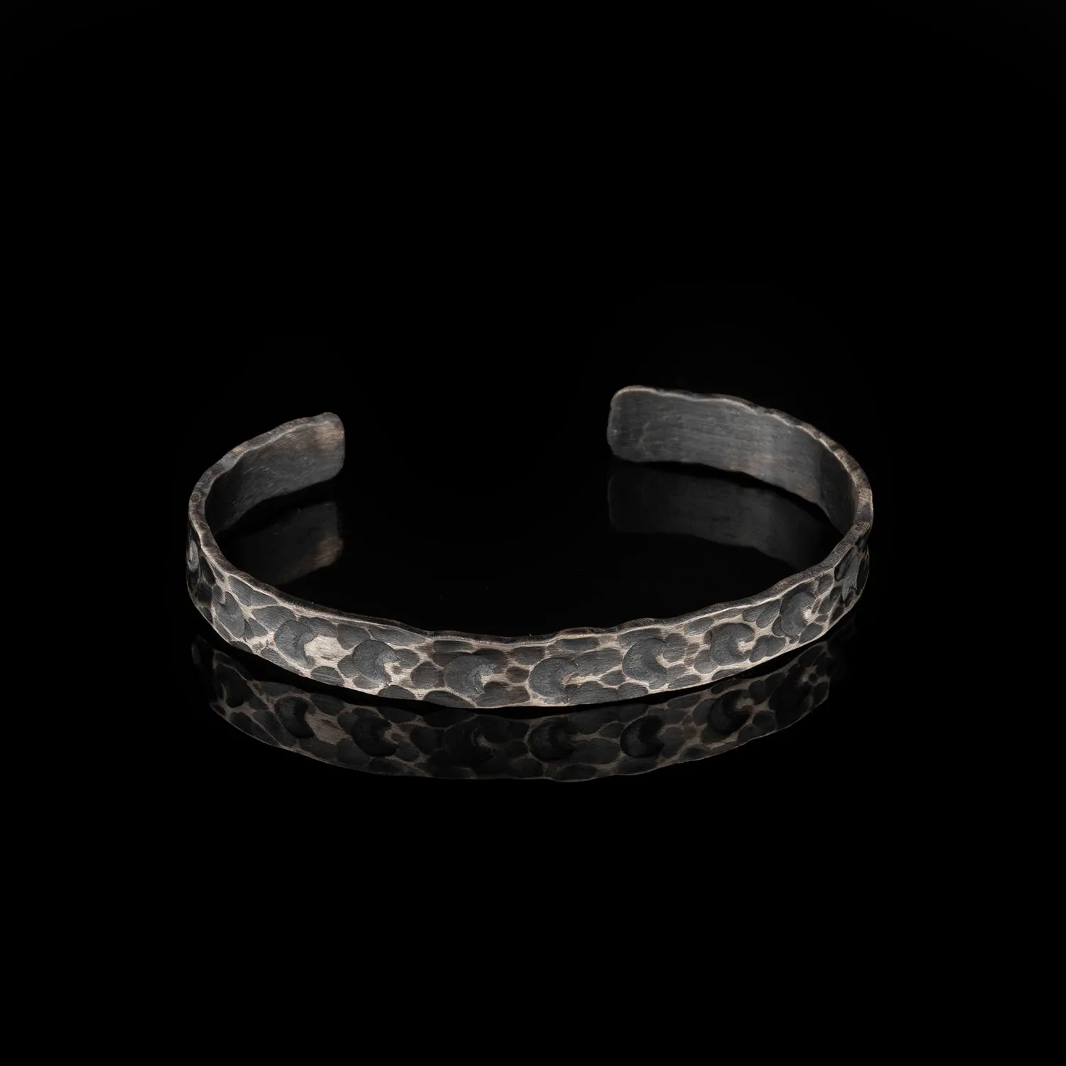 Chicotta Men's Handcrafted Sterling Silver One-Size Randomly Hammered Thick Cuff Bracelet with Engraved Half-moons