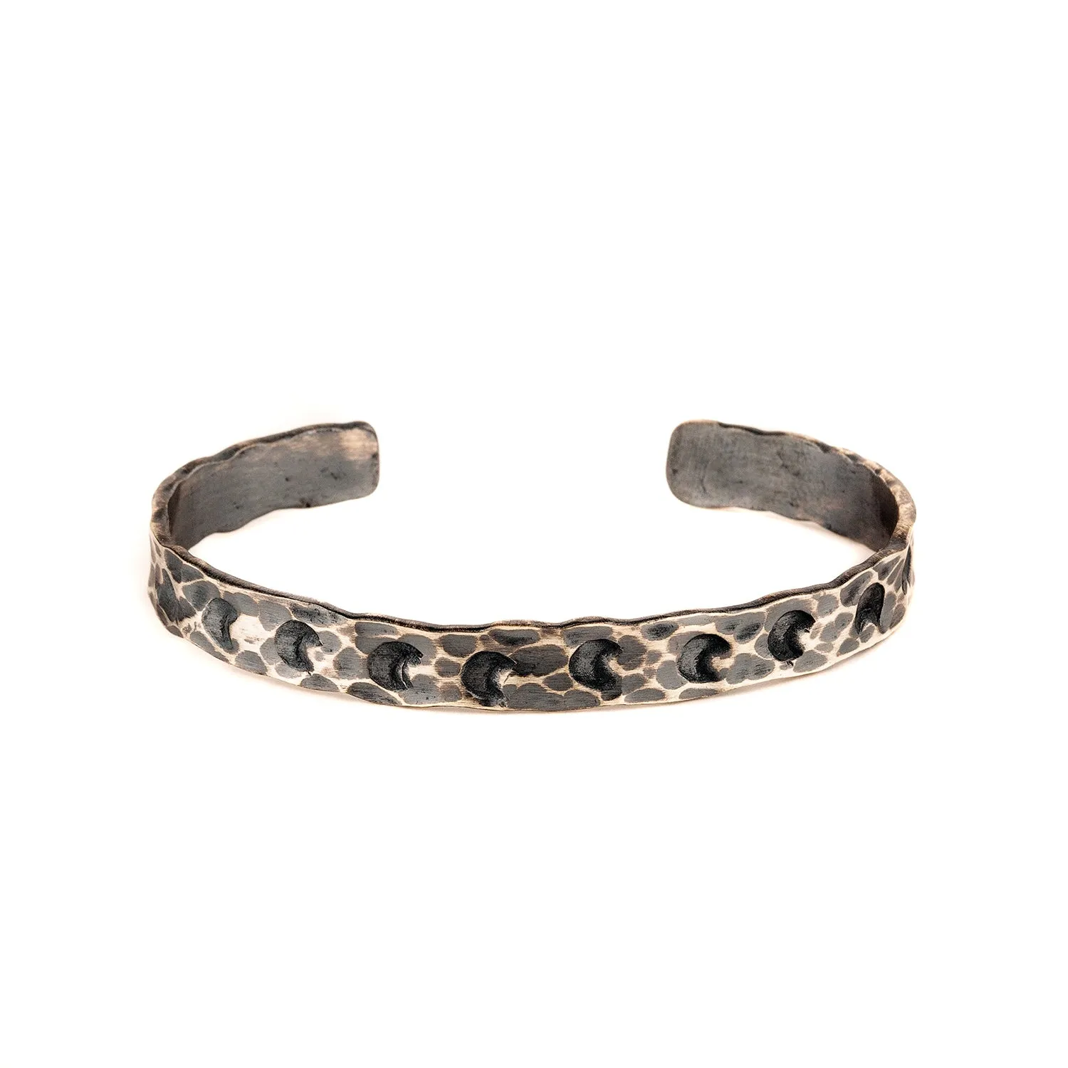 Chicotta Men's Handcrafted Sterling Silver One-Size Randomly Hammered Thick Cuff Bracelet with Engraved Half-moons