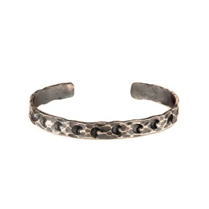 Chicotta Men's Handcrafted Sterling Silver One-Size Randomly Hammered Thick Cuff Bracelet with Engraved Half-moons