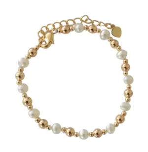 Children's Bracelets:  18k Gold Filled, Freshwater Pearl Bracelets 14cm   Extension. Age 2 - 6 with Gift Box