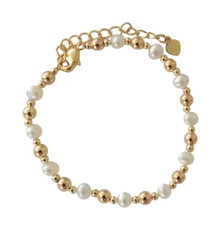 Children's Bracelets:  18k Gold Filled, Freshwater Pearl Bracelets 14cm   Extension. Age 2 - 6 with Gift Box