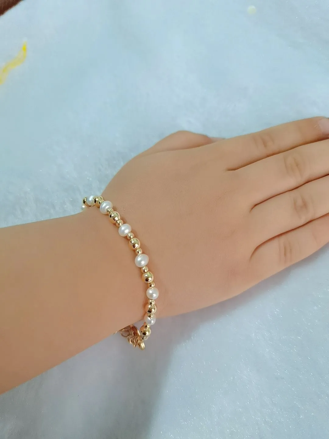 Children's Bracelets:  18k Gold Filled, Freshwater Pearl Bracelets 15cm   Extension. Age 6 - 12 