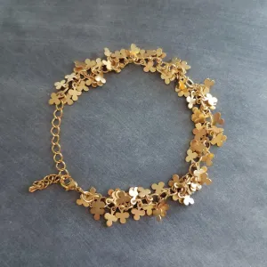 Clover Bracelet, gold cluster bracelet, gold clover chain, lucky charm bracelet, fringe bracelet, good luck bracelet, St Patricks Day bracelet