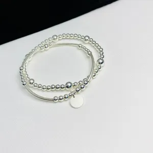 CORAL | Silver Disc Bracelet Stack (Can be personalised)