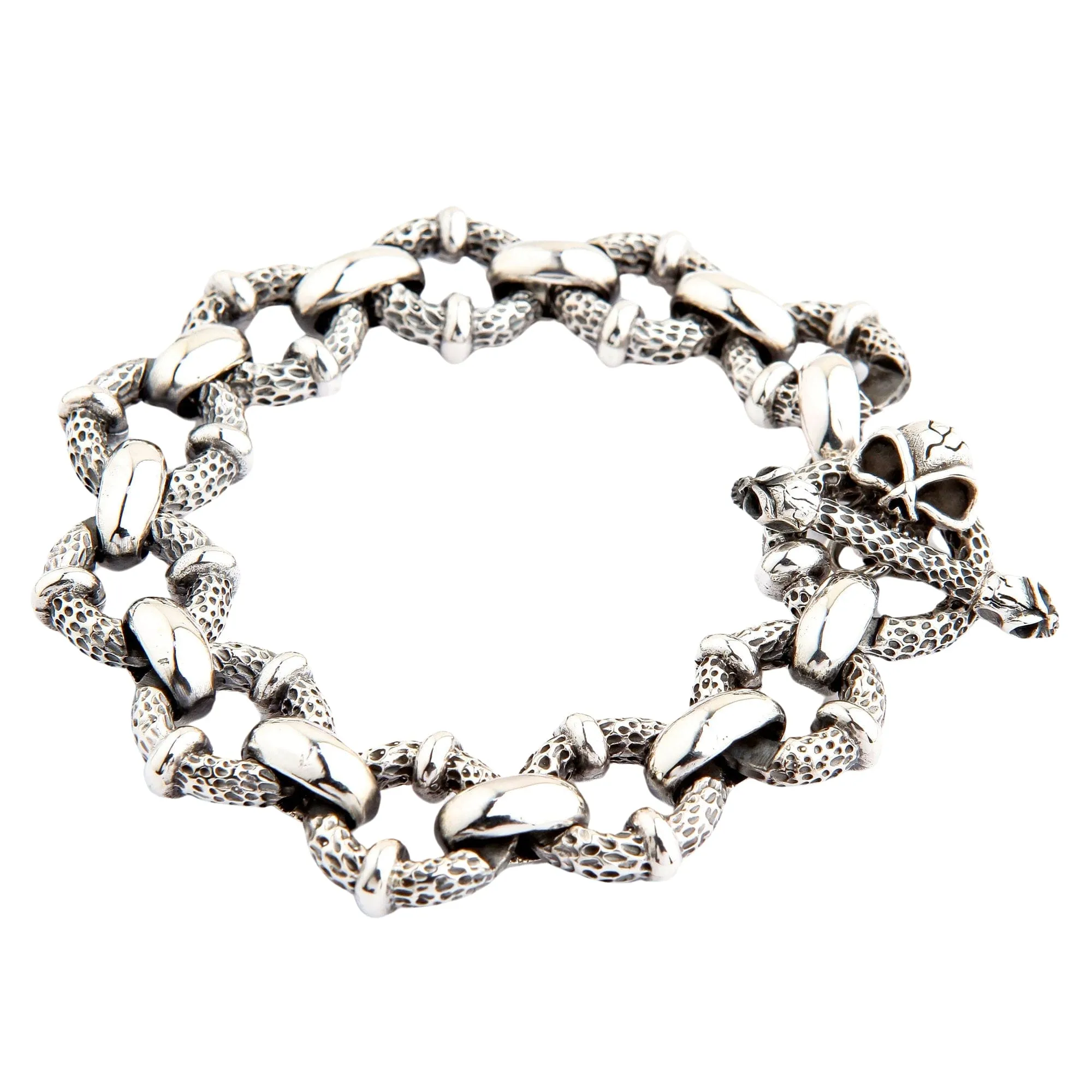 Crazy Skull 925 Sterling Silver Biker Bracelet