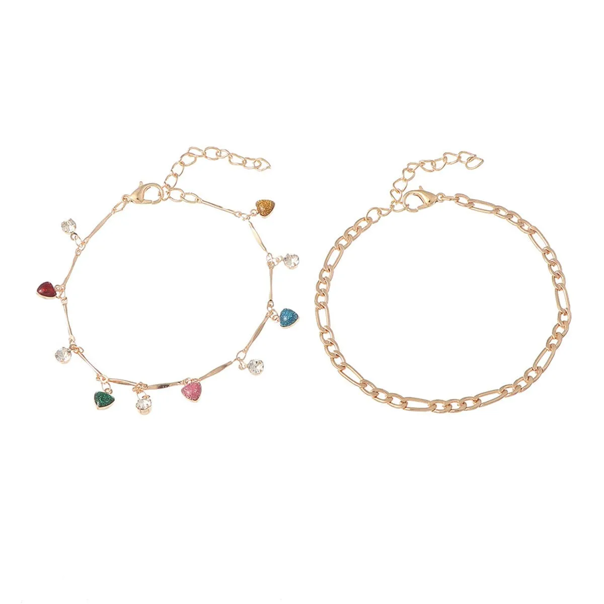 Cubic Zirconia & Blue Multicolor Heart Tassel Bracelet Set