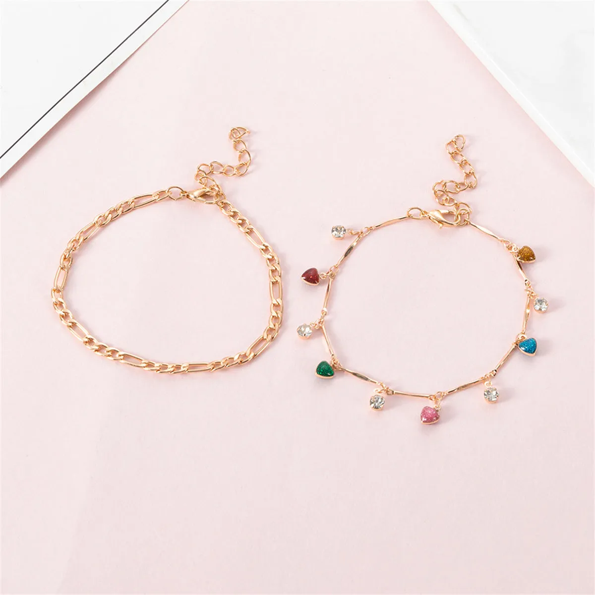 Cubic Zirconia & Blue Multicolor Heart Tassel Bracelet Set