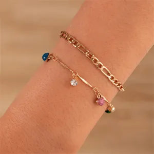 Cubic Zirconia & Blue Multicolor Heart Tassel Bracelet Set
