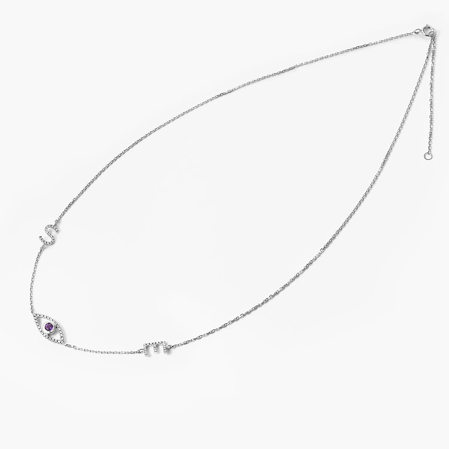 Custom Initial letters Personalized Bezel-Set Evil Eye Necklace