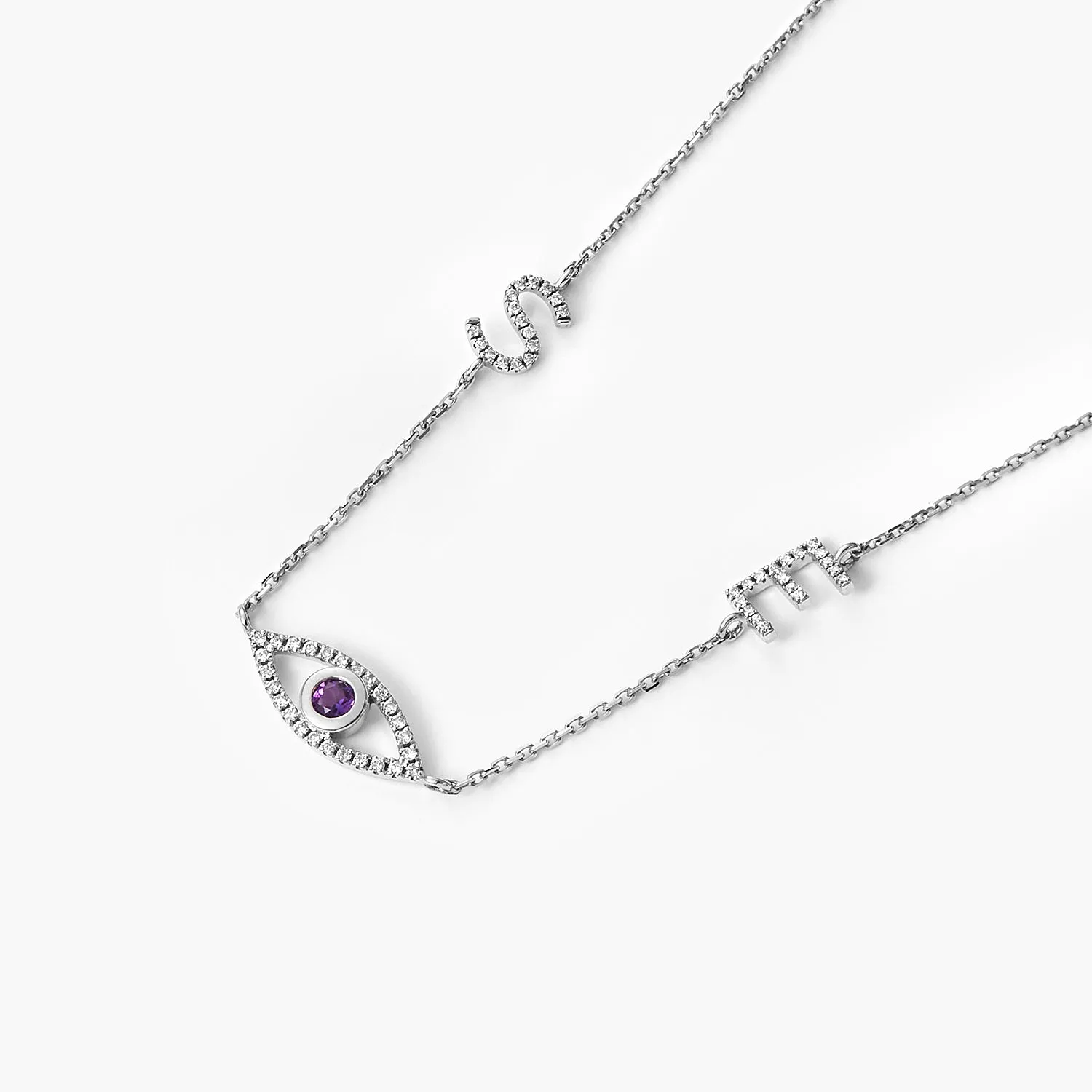 Custom Initial letters Personalized Bezel-Set Evil Eye Necklace