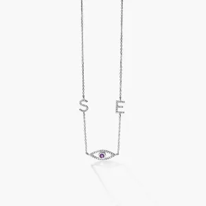 Custom Initial letters Personalized Bezel-Set Evil Eye Necklace