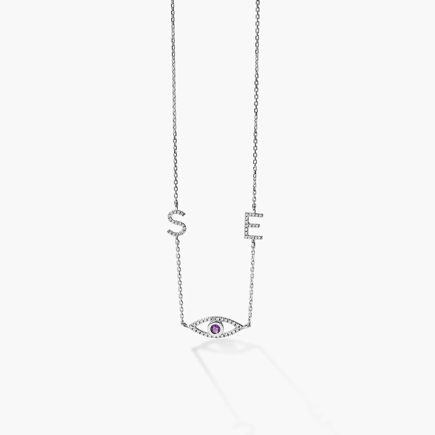 Custom Initial letters Personalized Bezel-Set Evil Eye Necklace