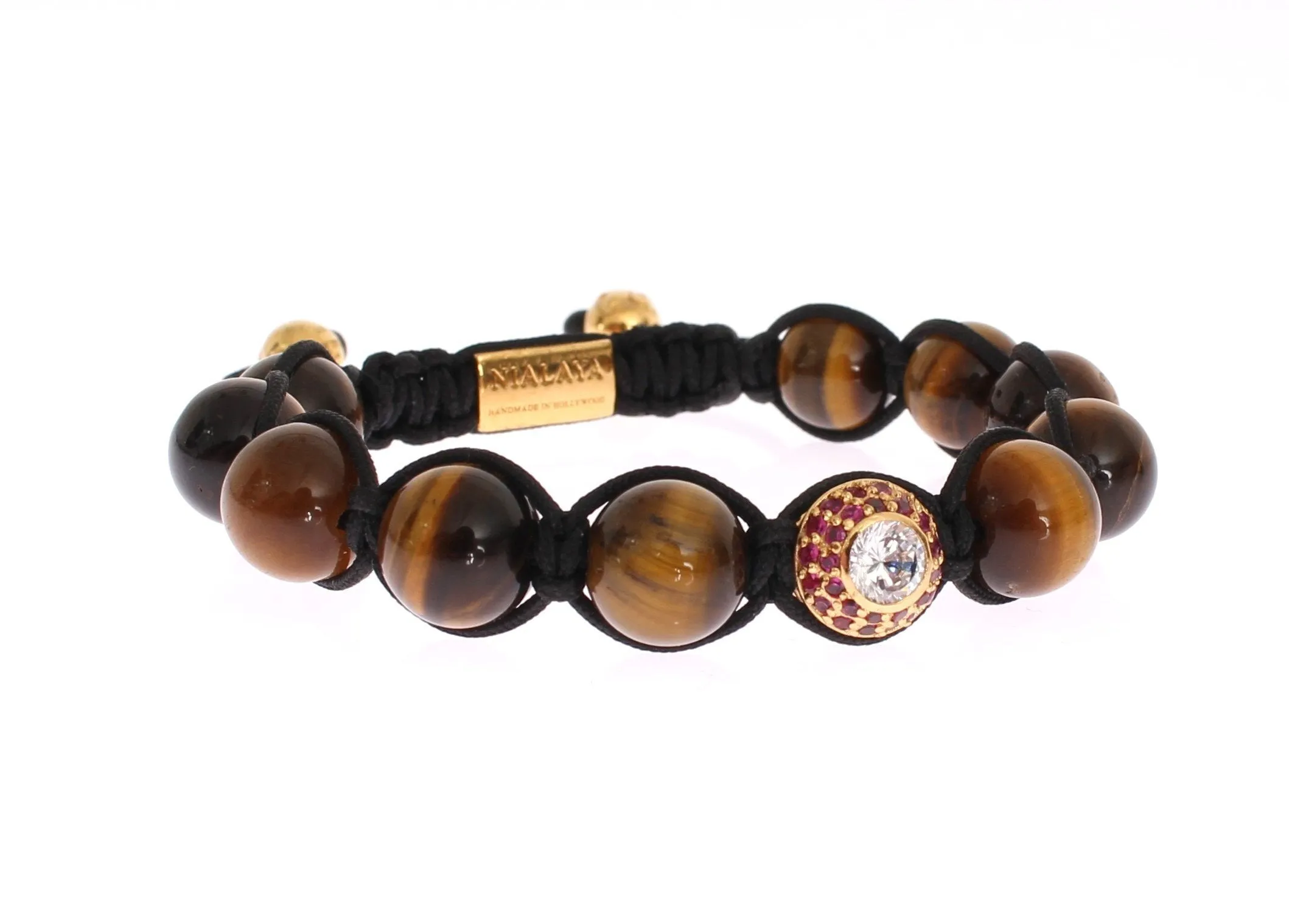 CZ Tiger Eye 18K Gold 925 Silver Bracelet
