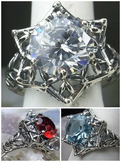 D121 Star Ring, Round Gemstone, Gothic Jewelry Design#D121
