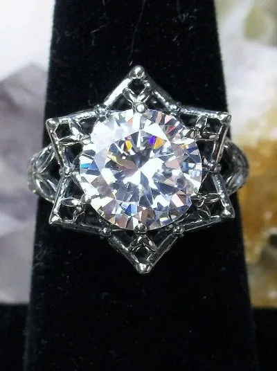 D121 Star Ring, Round Gemstone, Gothic Jewelry Design#D121