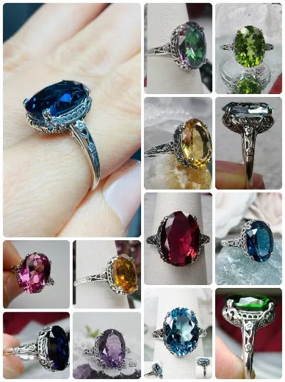 D70, Edward Ring, Simulated or Natural Gemstone, Sterling Silver Edwardian Jewelry Design#D70