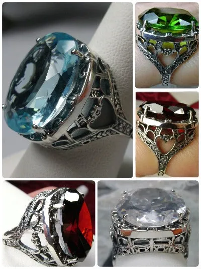 D76, Oval Beast Ring, Simulated or CZ Gem, 24ct Oval Cut Gem, Victorian Jewelry, Design#D76