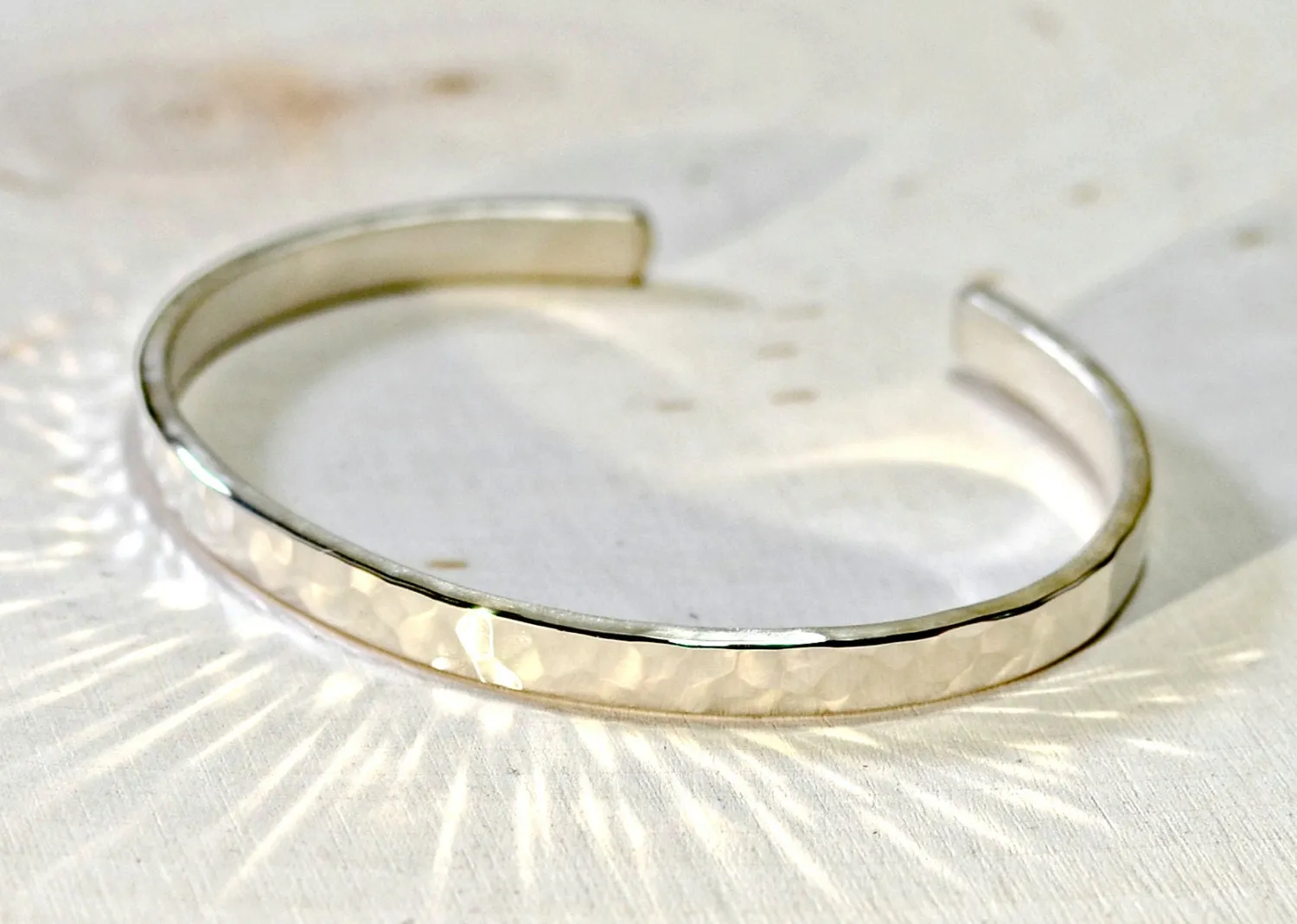 Dainty hammered sterling silver cuff bracelet
