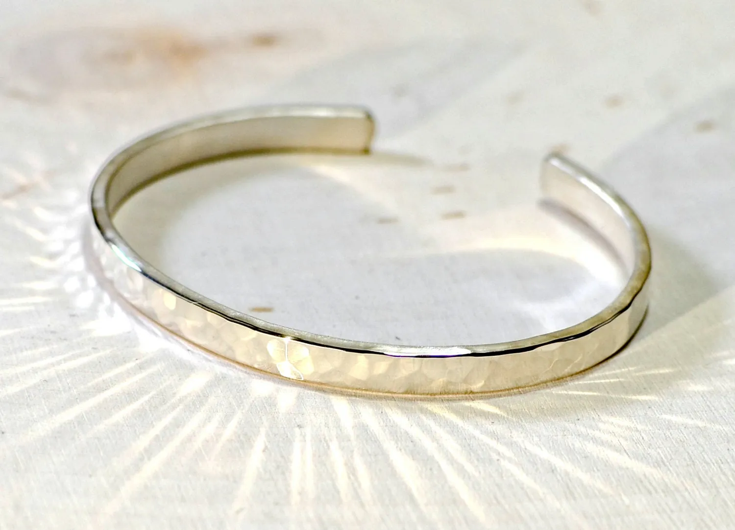 Dainty hammered sterling silver cuff bracelet