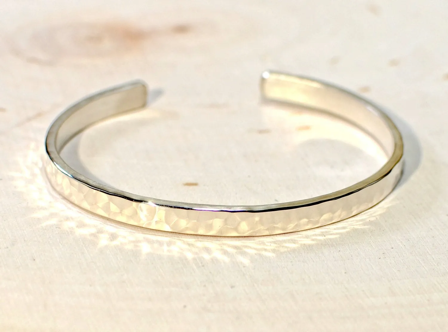 Dainty hammered sterling silver cuff bracelet