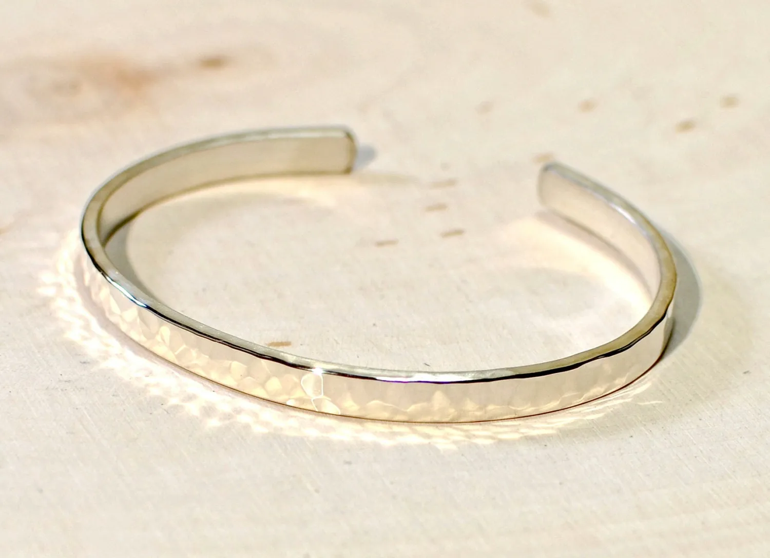 Dainty hammered sterling silver cuff bracelet
