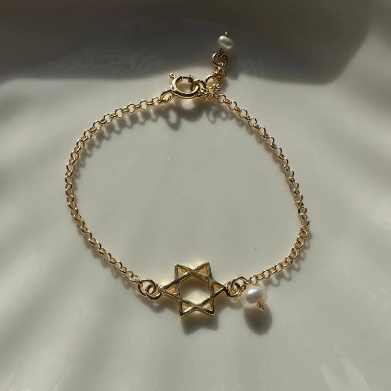 David Star Pearls Beads Gold Plated Bracelets