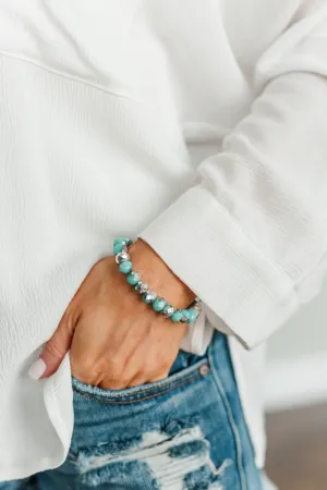 Dazzling Single Beaded Bracelet- Mint Blue & Silver