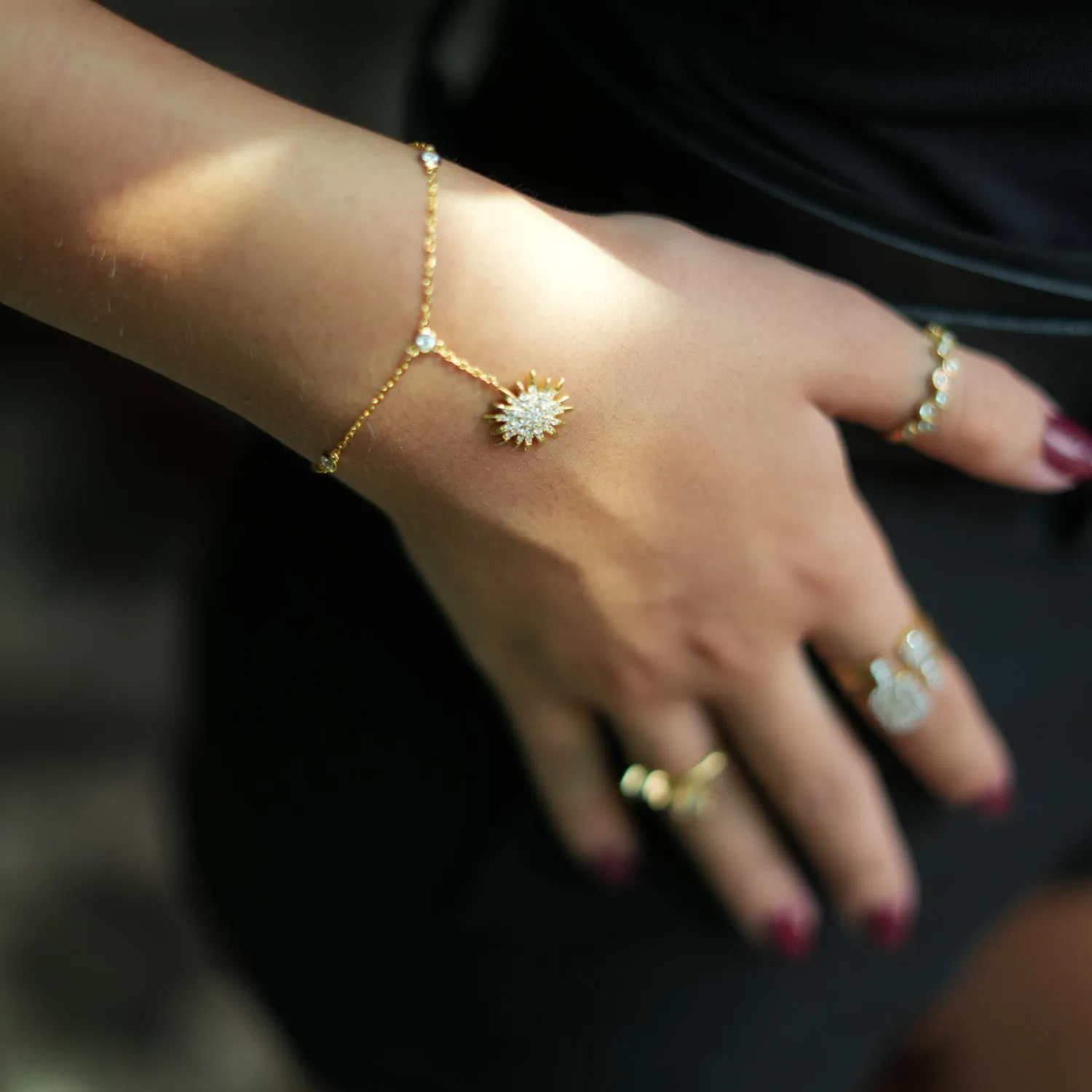 Diamond & Gold Sun Fashion Style Hand Bracelet