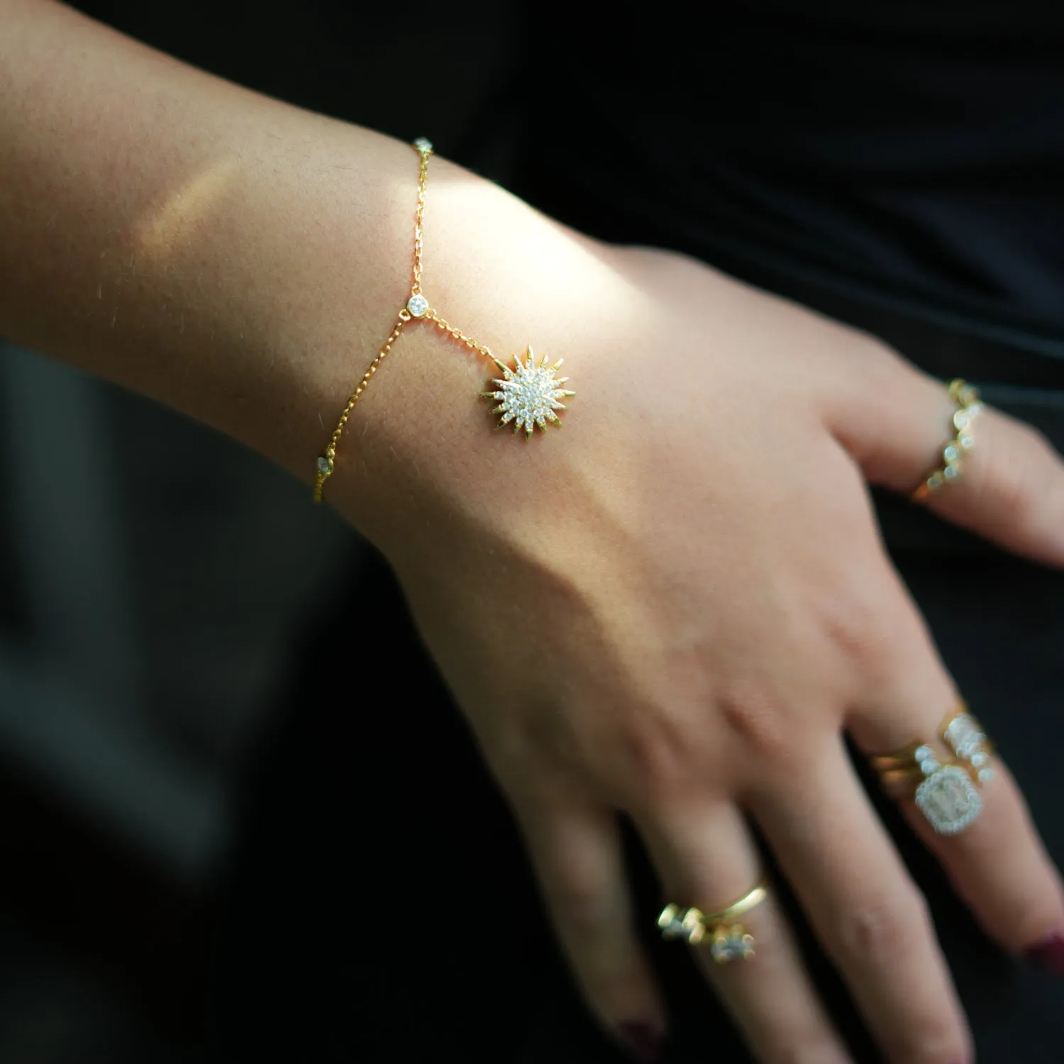 Diamond & Gold Sun Fashion Style Hand Bracelet