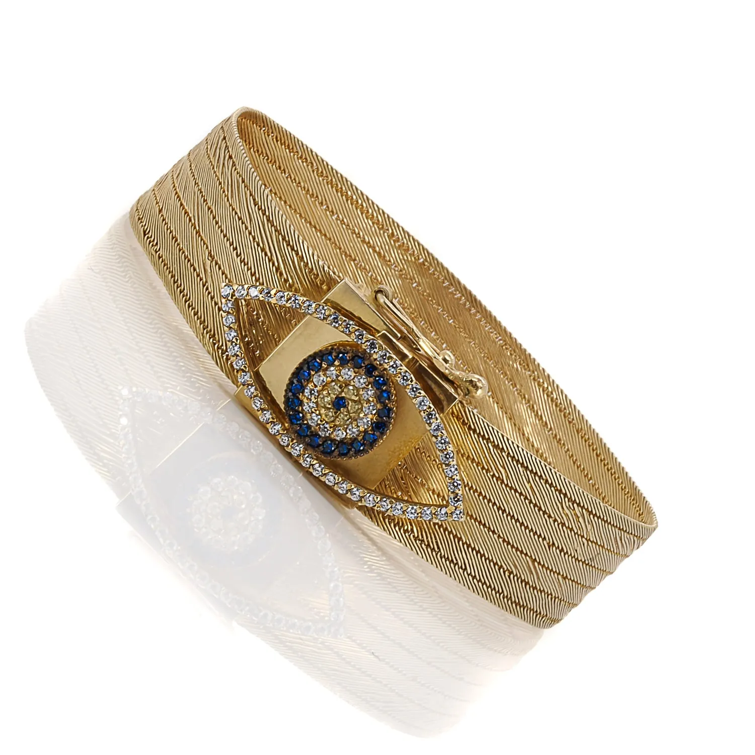 Diamond Evil Eye Gold Filigree Handmade Unique Bracelet