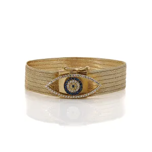 Diamond Evil Eye Gold Filigree Handmade Unique Bracelet