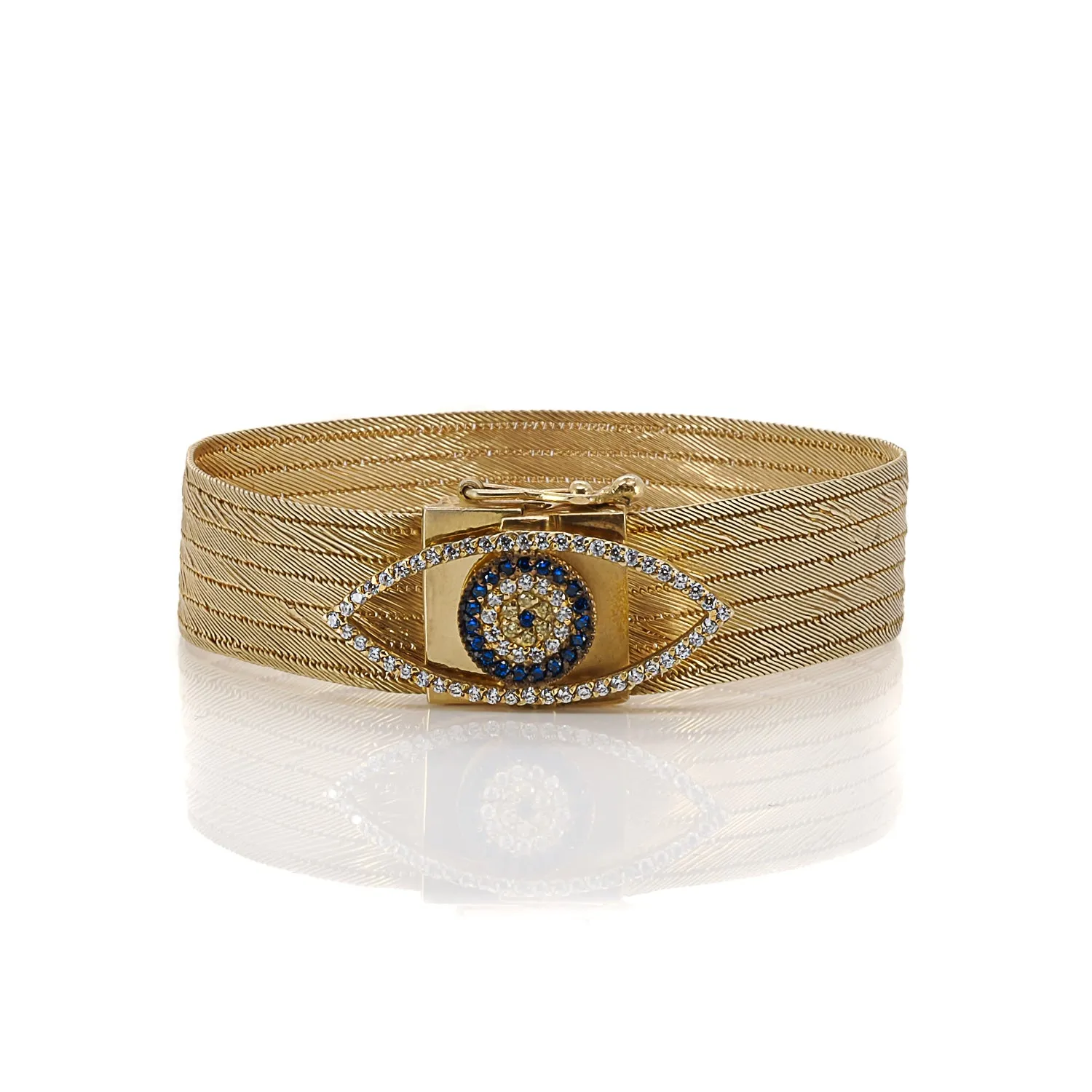 Diamond Evil Eye Gold Filigree Handmade Unique Bracelet