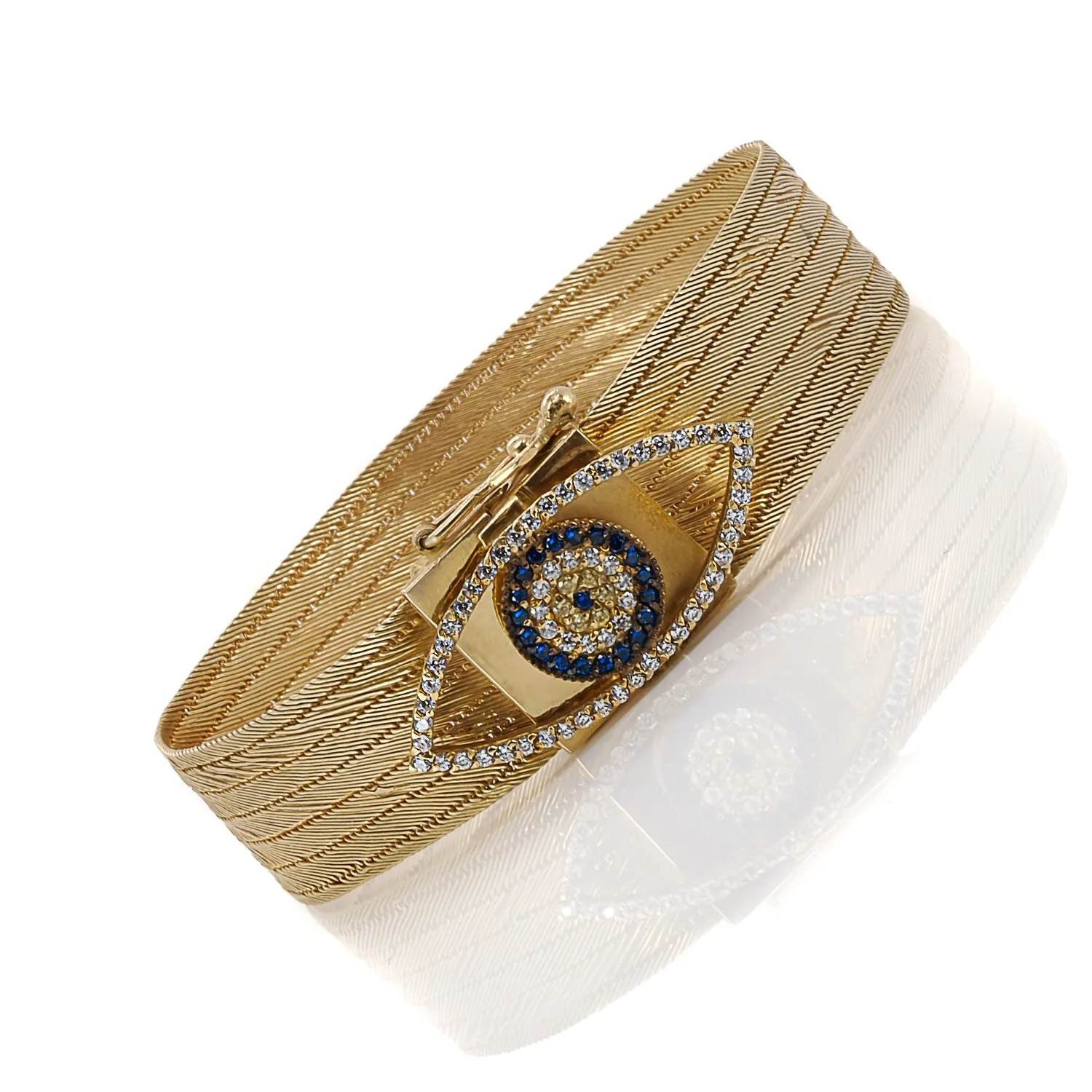 Diamond Evil Eye Gold Filigree Handmade Unique Bracelet