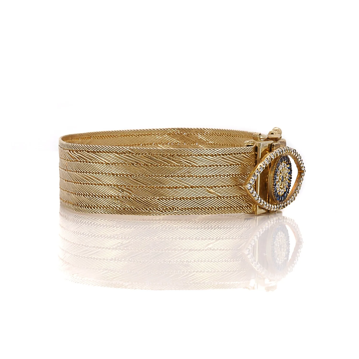Diamond Evil Eye Gold Filigree Handmade Unique Bracelet