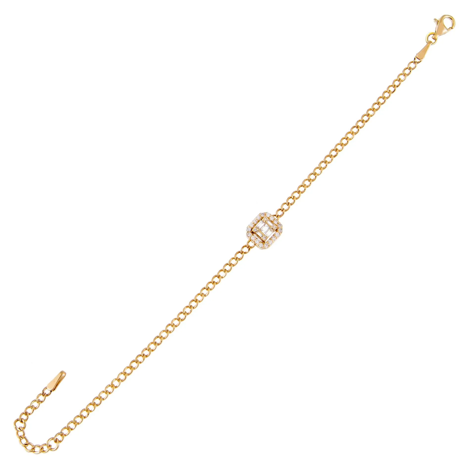 Diamond Illusion Baguette Cuban Bracelet 14K