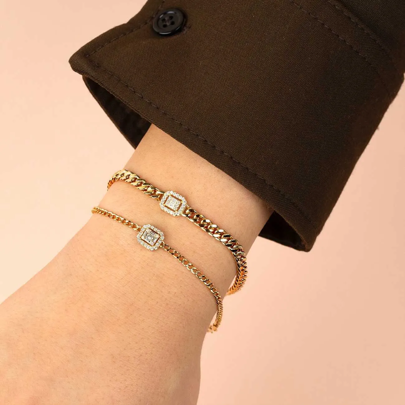 Diamond Illusion Baguette Cuban Bracelet 14K