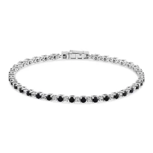 Diamond Set Black and White Created Sapphire Tennis Bracelet in 9ct Yellow Gold