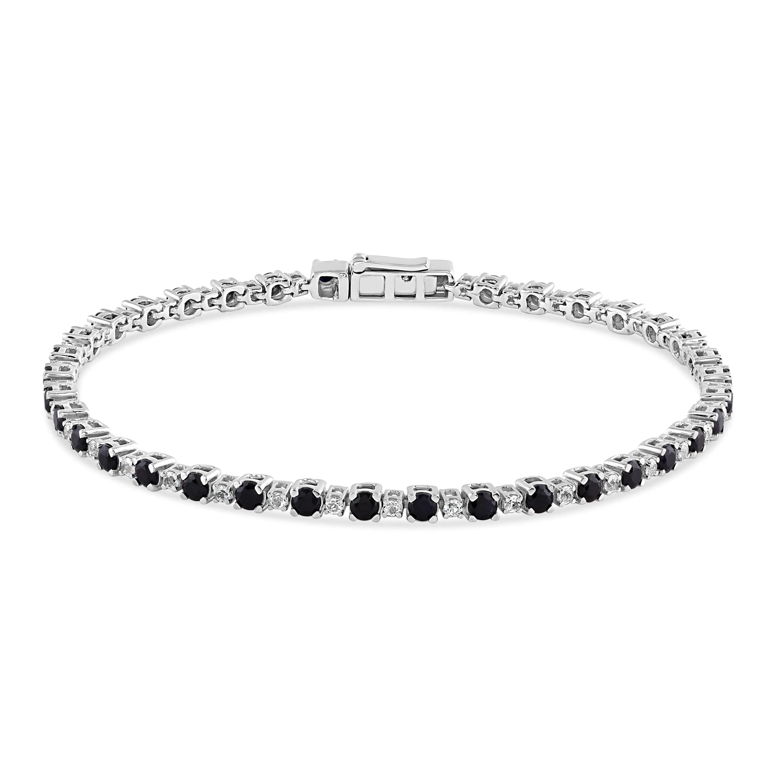 Diamond Set Black and White Created Sapphire Tennis Bracelet in 9ct Yellow Gold