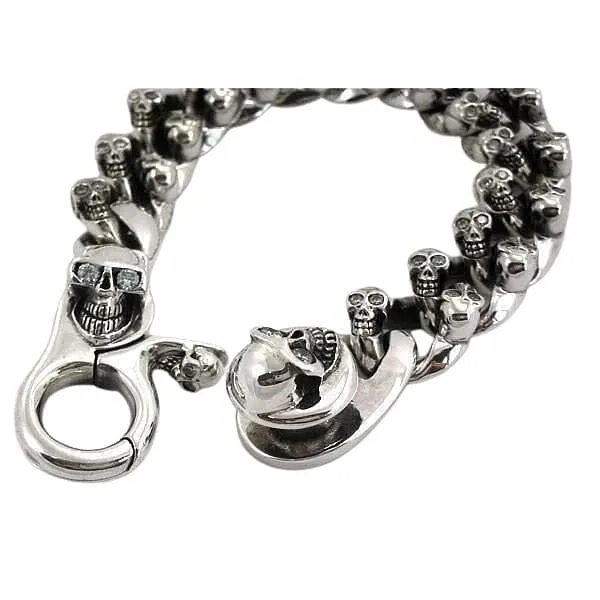 Diamond Skull Sterling Silver Biker Bracelet