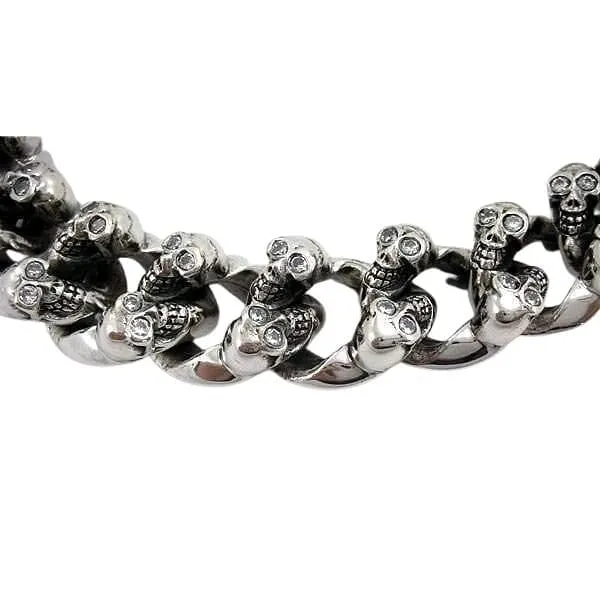 Diamond Skull Sterling Silver Biker Bracelet