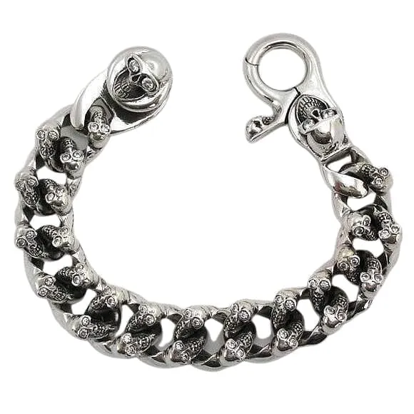 Diamond Skull Sterling Silver Biker Bracelet