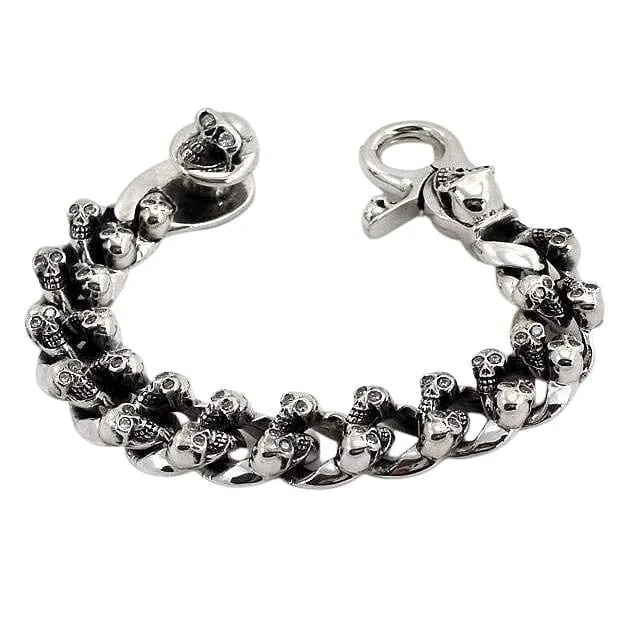 Diamond Skull Sterling Silver Biker Bracelet