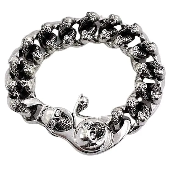 Diamond Skull Sterling Silver Biker Bracelet
