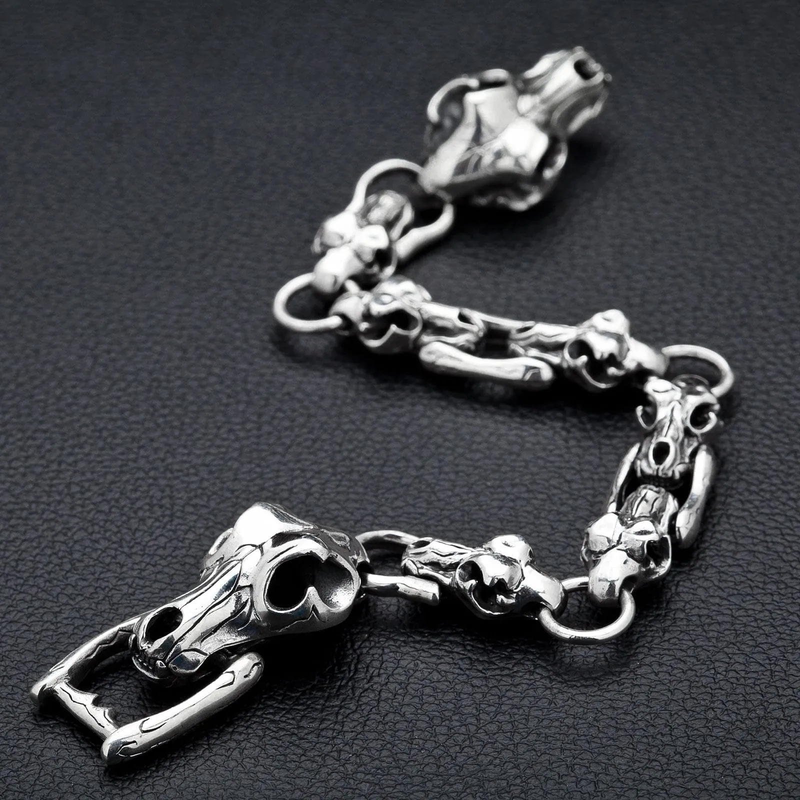 Dinosaur Skull Bone Sterling Silver Bracelet