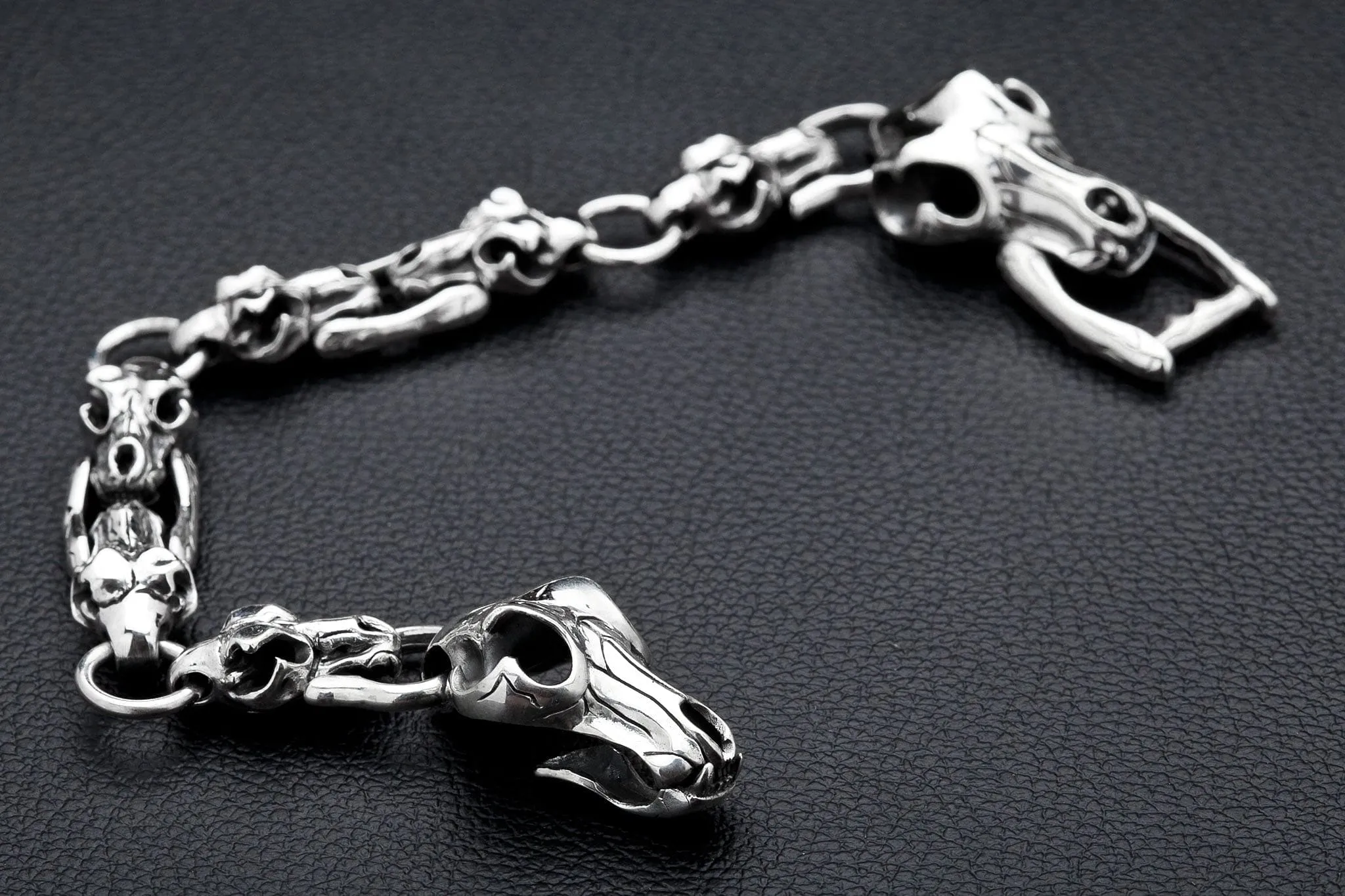 Dinosaur Skull Bone Sterling Silver Bracelet