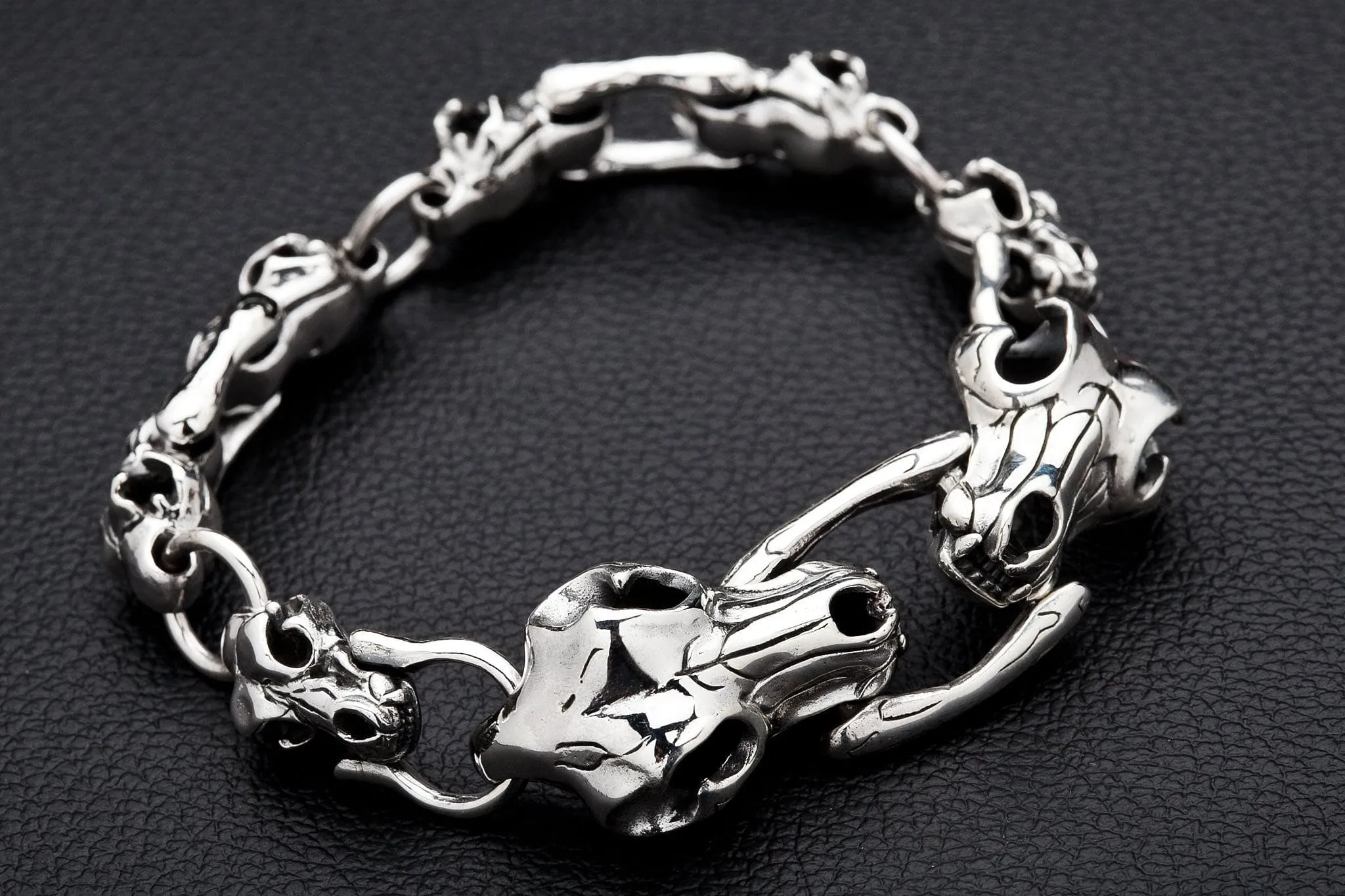 Dinosaur Skull Bone Sterling Silver Bracelet