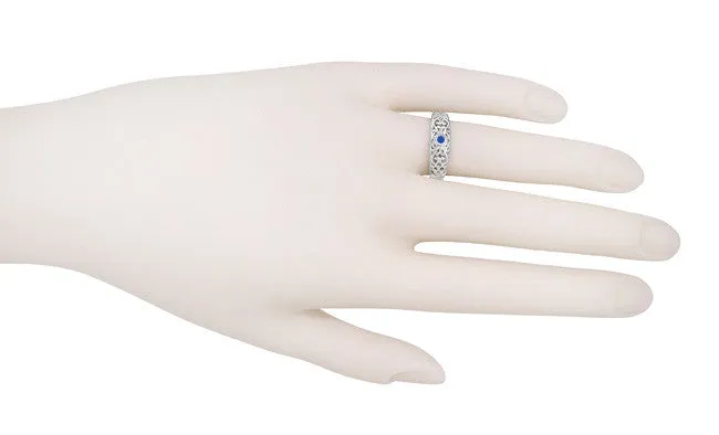 Edwardian Filigree Natural Blue Sapphire Ring in Sterling Silver